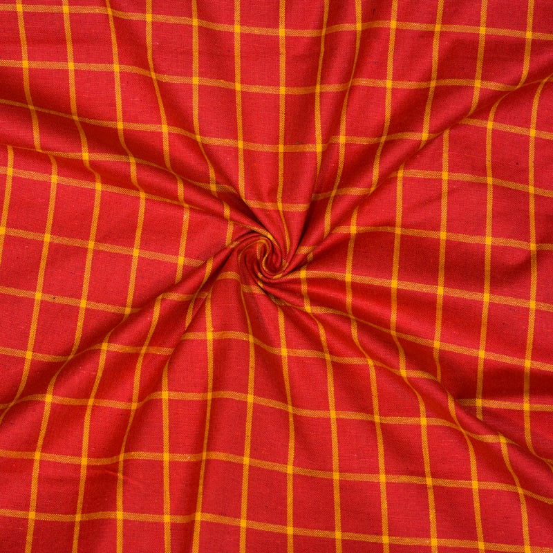 Red Yellow Checks Cotton Handloom Fabric