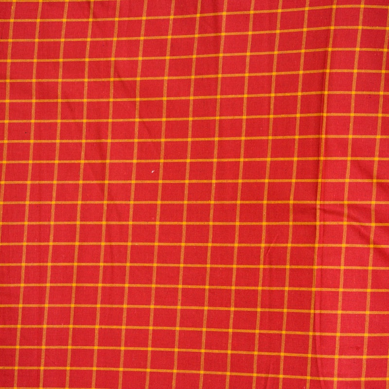 Red Yellow Checks Cotton Handloom Fabric