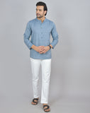 Blue Self Design Cotton Short Kurta