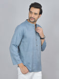 Blue Self Design Cotton Short Kurta