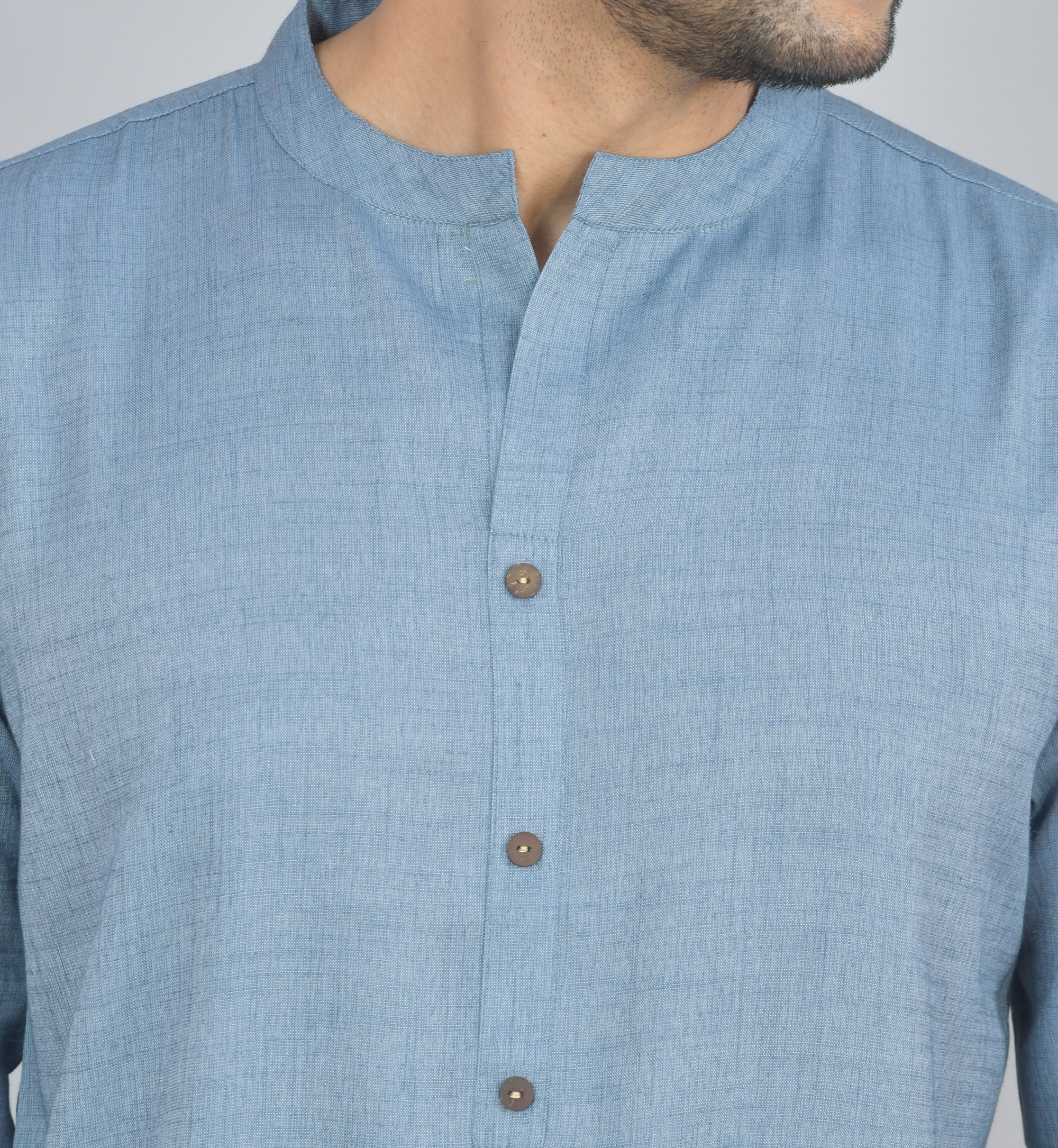 Blue Self Design Cotton Short Kurta