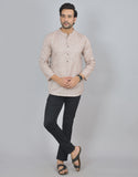 Beige Self Design Cotton Short Kurta