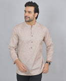 Beige Self Design Cotton Short Kurta