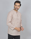 Beige Self Design Cotton Short Kurta