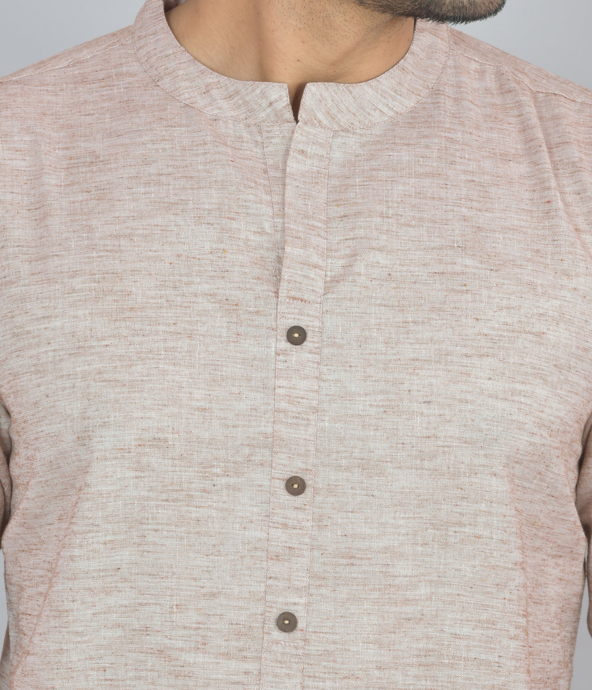 Beige Self Design Cotton Short Kurta