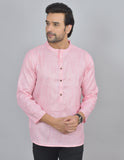 Baby Pink Self Design Cotton Short Kurta