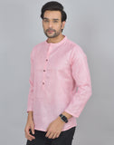 Baby Pink Self Design Cotton Short Kurta
