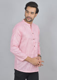Baby Pink Self Design Cotton Short Kurta