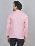 Baby Pink Self Design Cotton Short Kurta