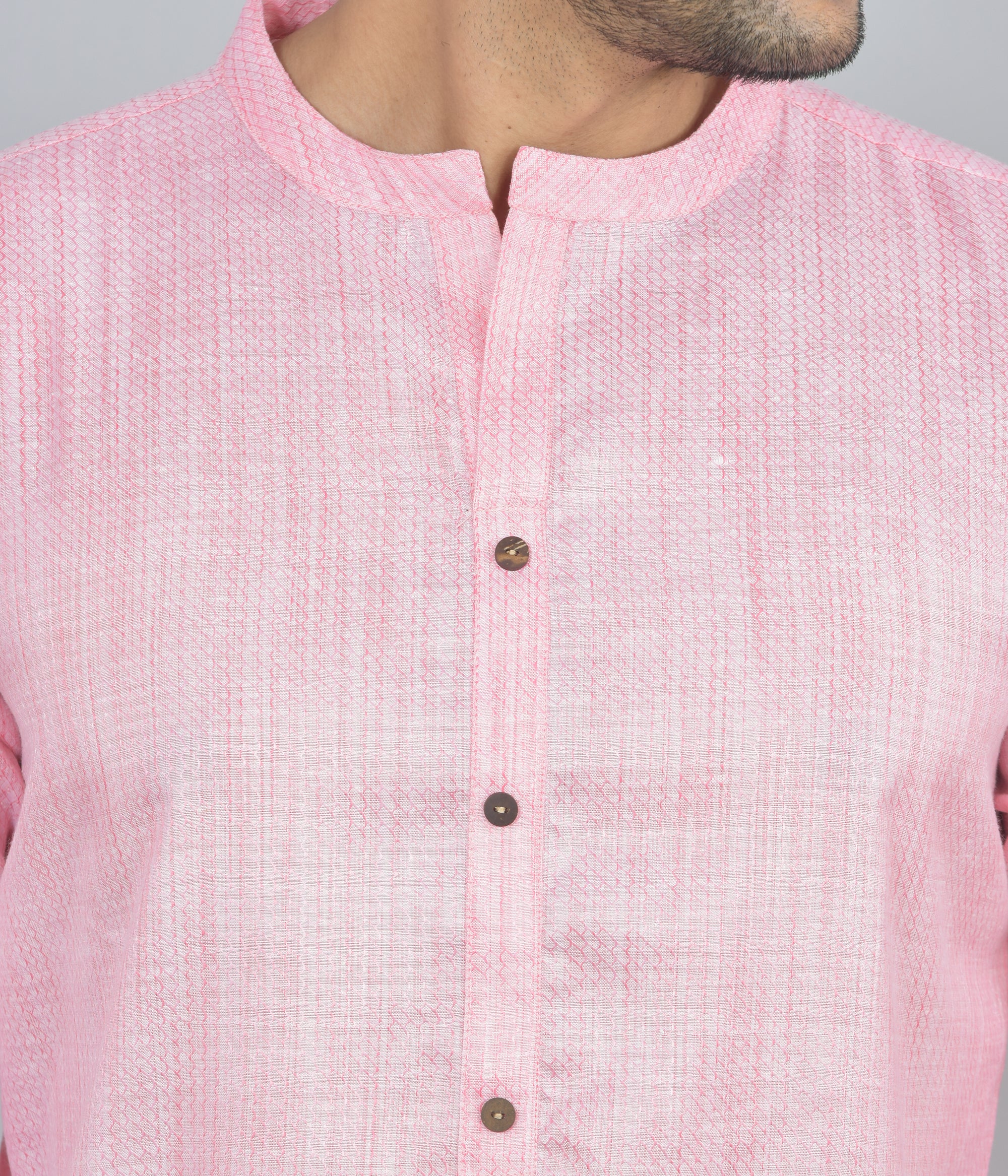 Baby Pink Self Design Cotton Short Kurta