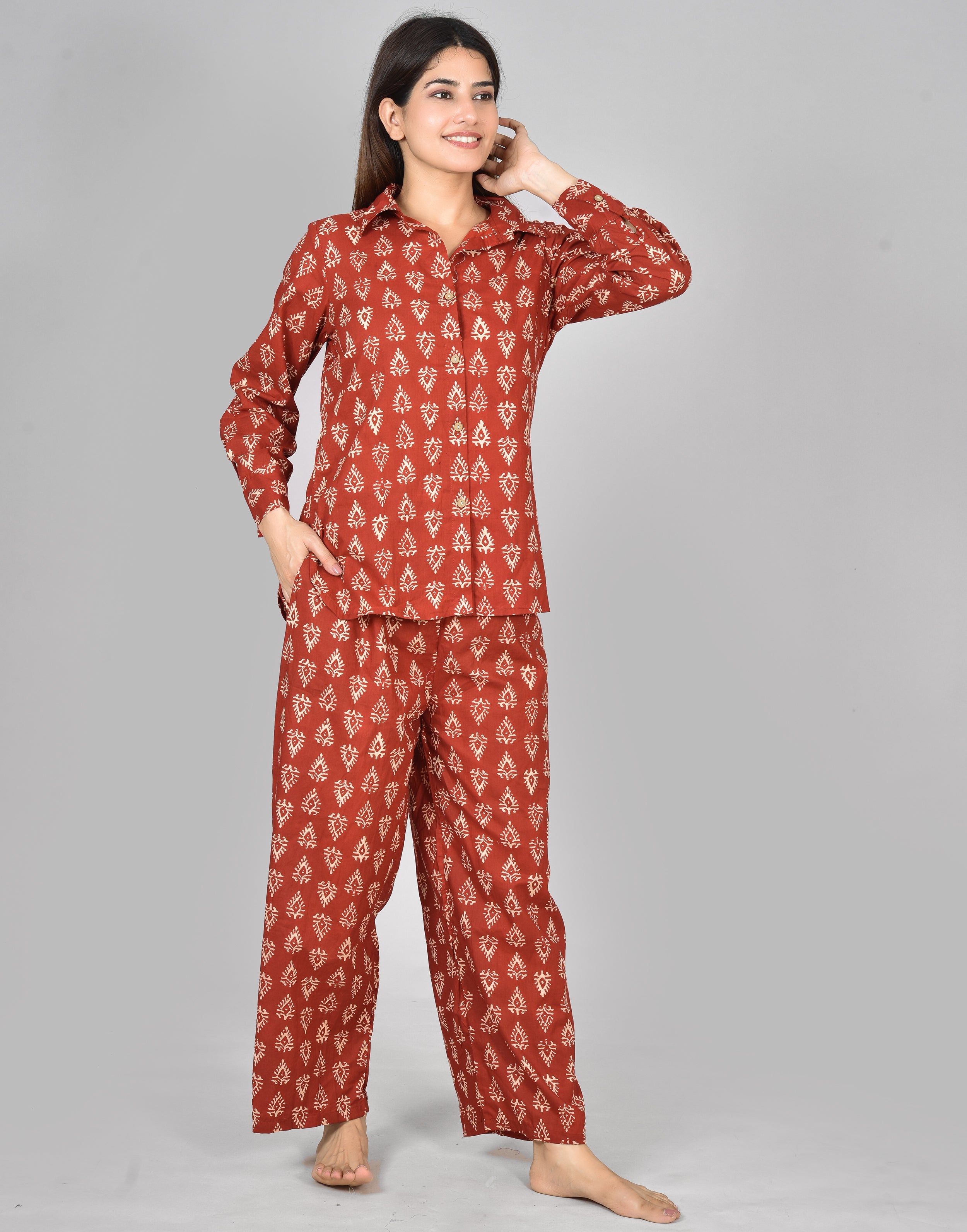 Women Printed Cord Set Orange 2028