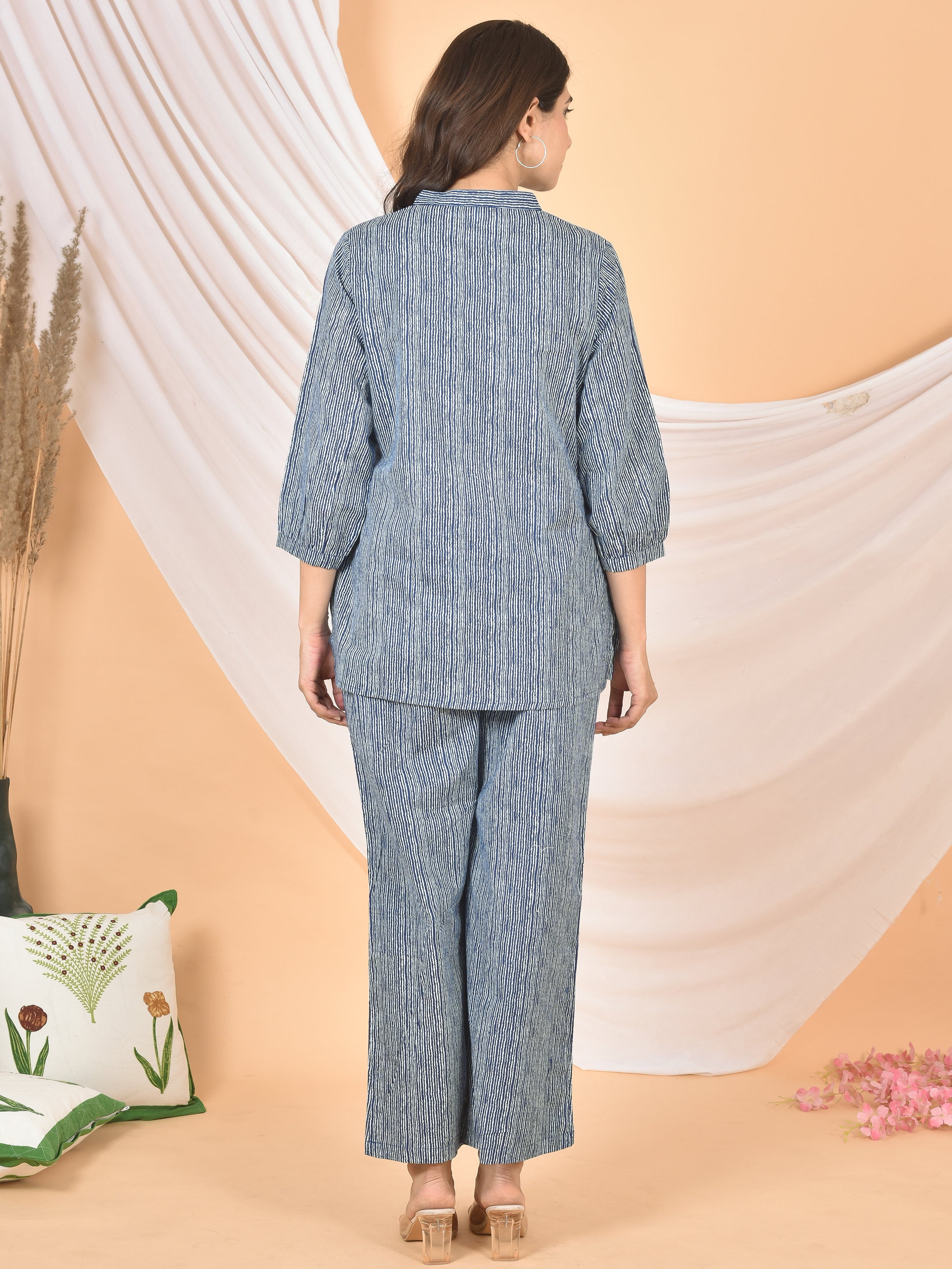 Women Blue White Lining cod set-CS-2001