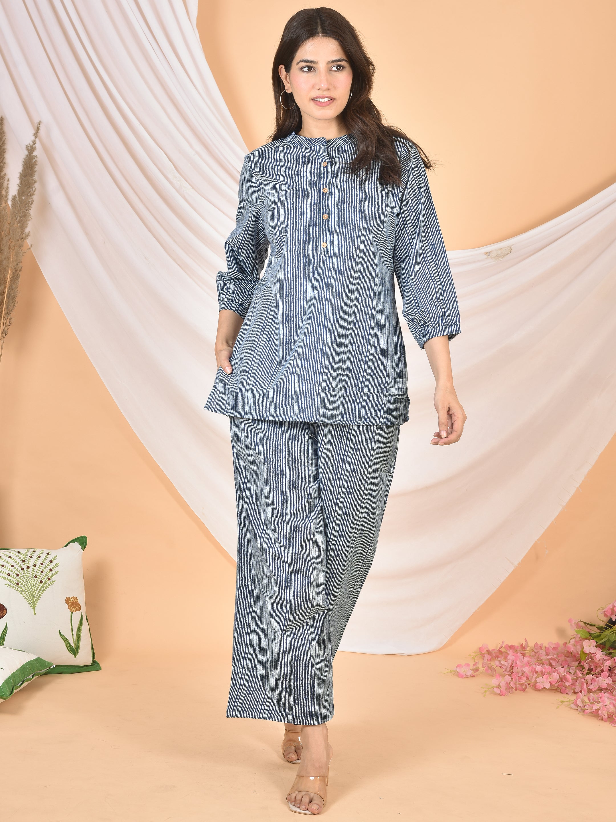 Women Blue White Lining cod set-CS-2001