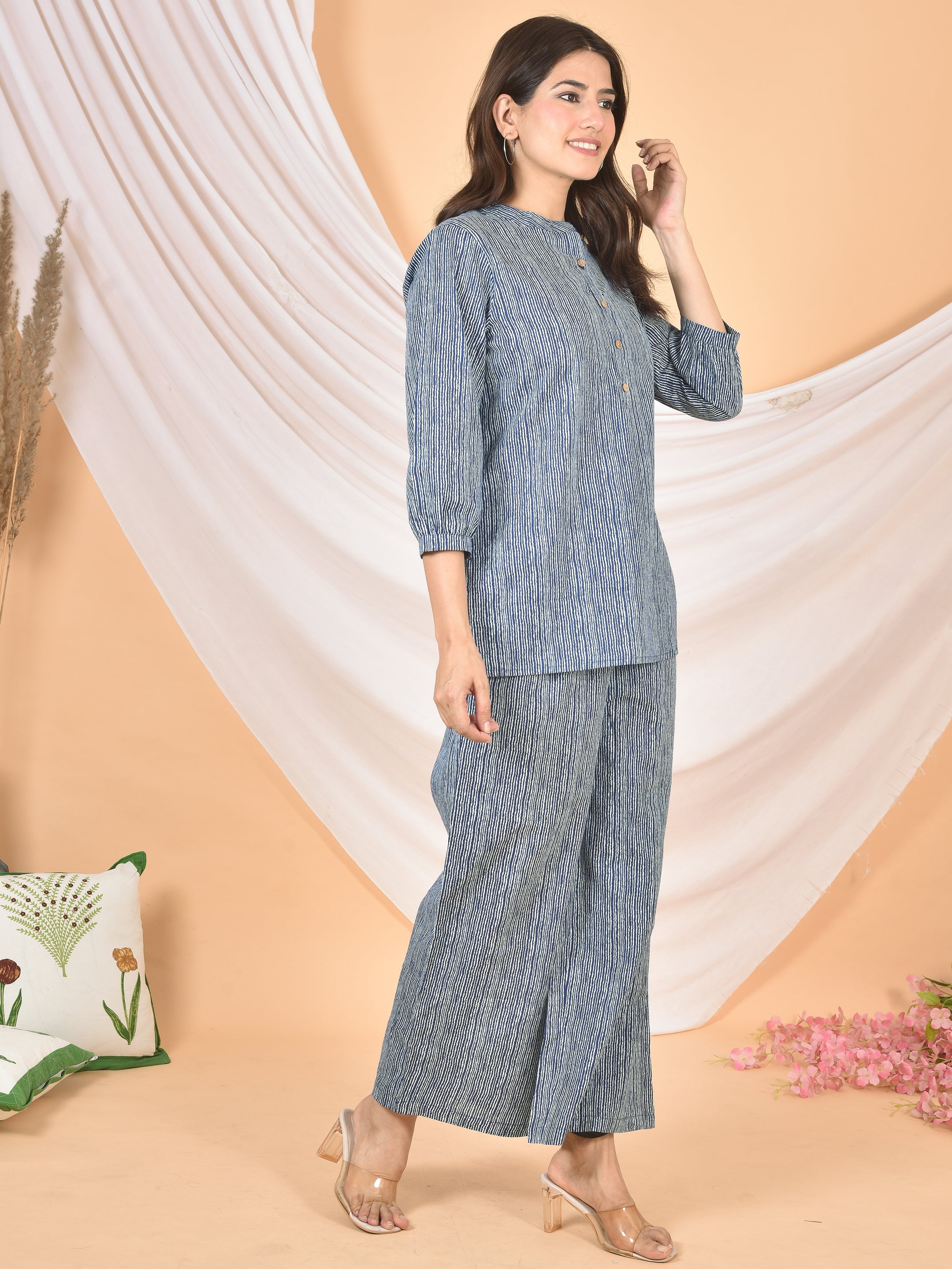 Women Blue White Lining cod set-CS-2001