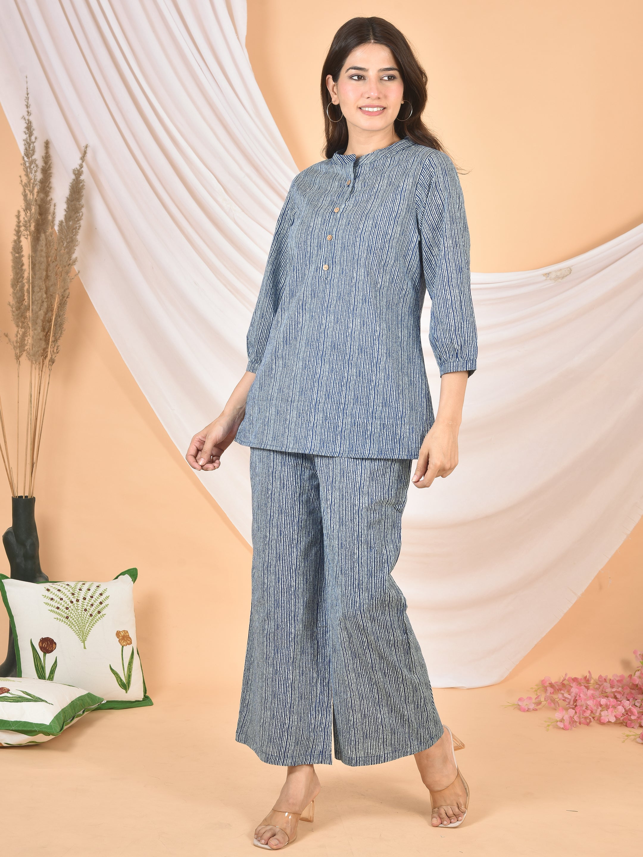 Women Blue White Lining cod set-CS-2001