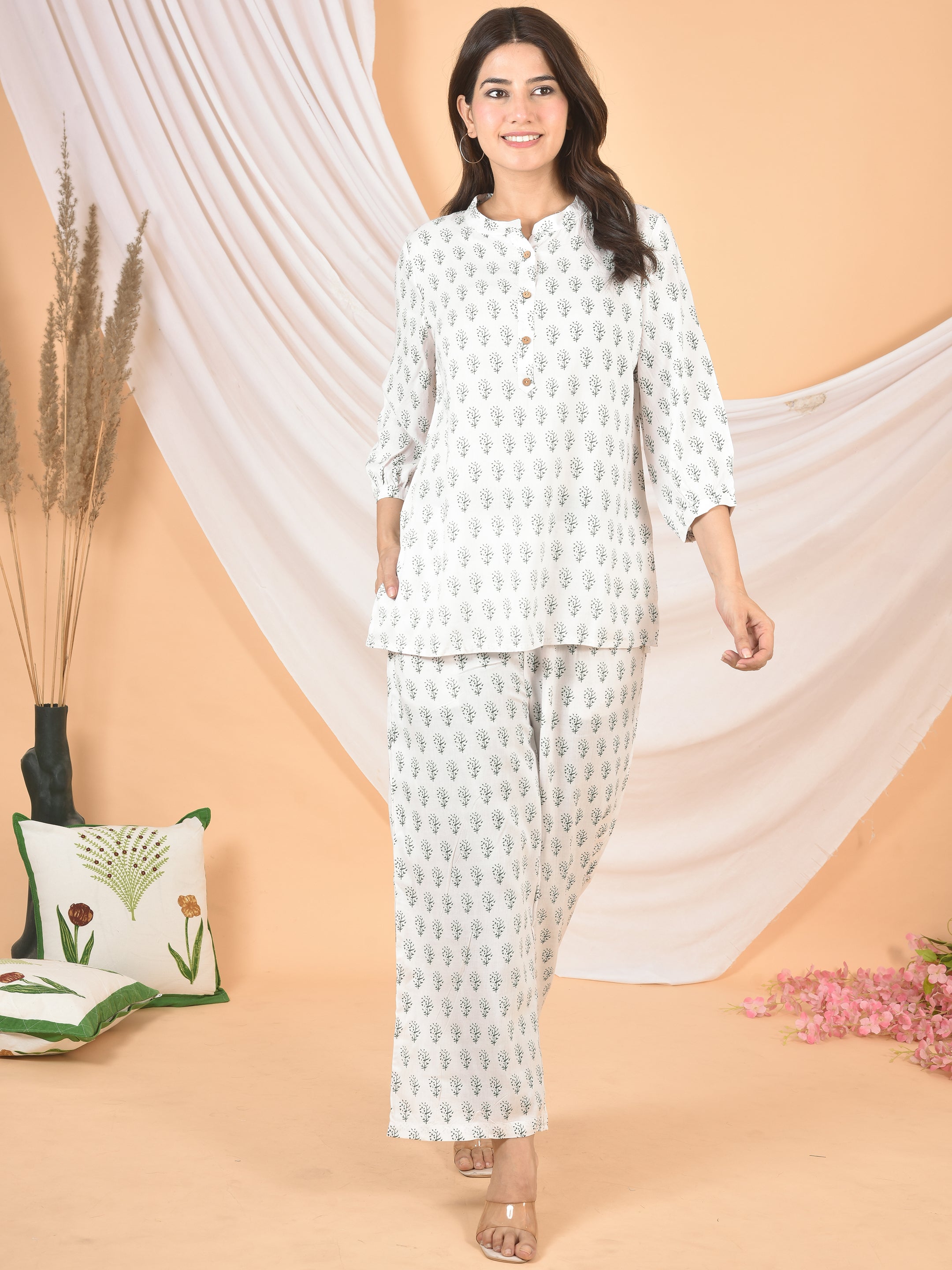Women White haunted printed cod set-CS-2003