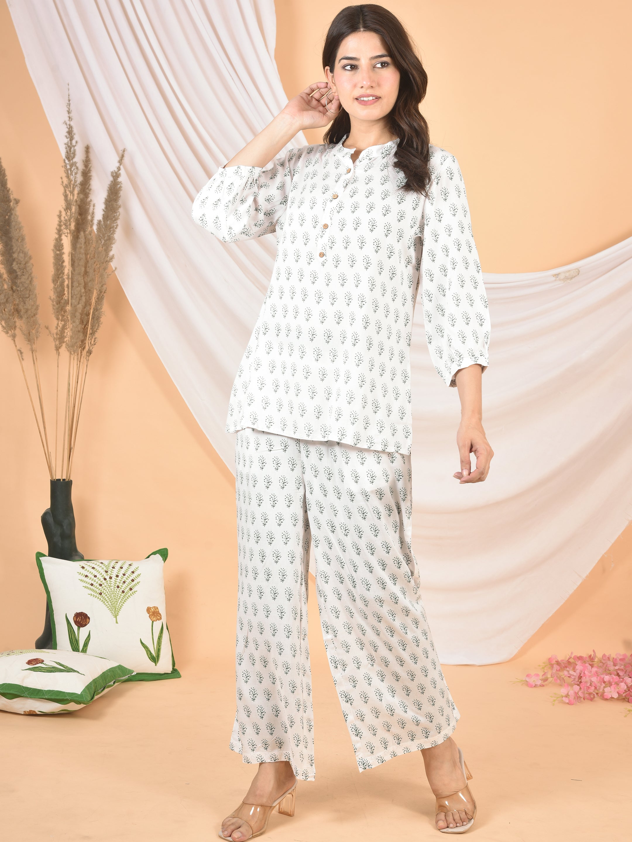 Women White haunted printed cod set-CS-2003