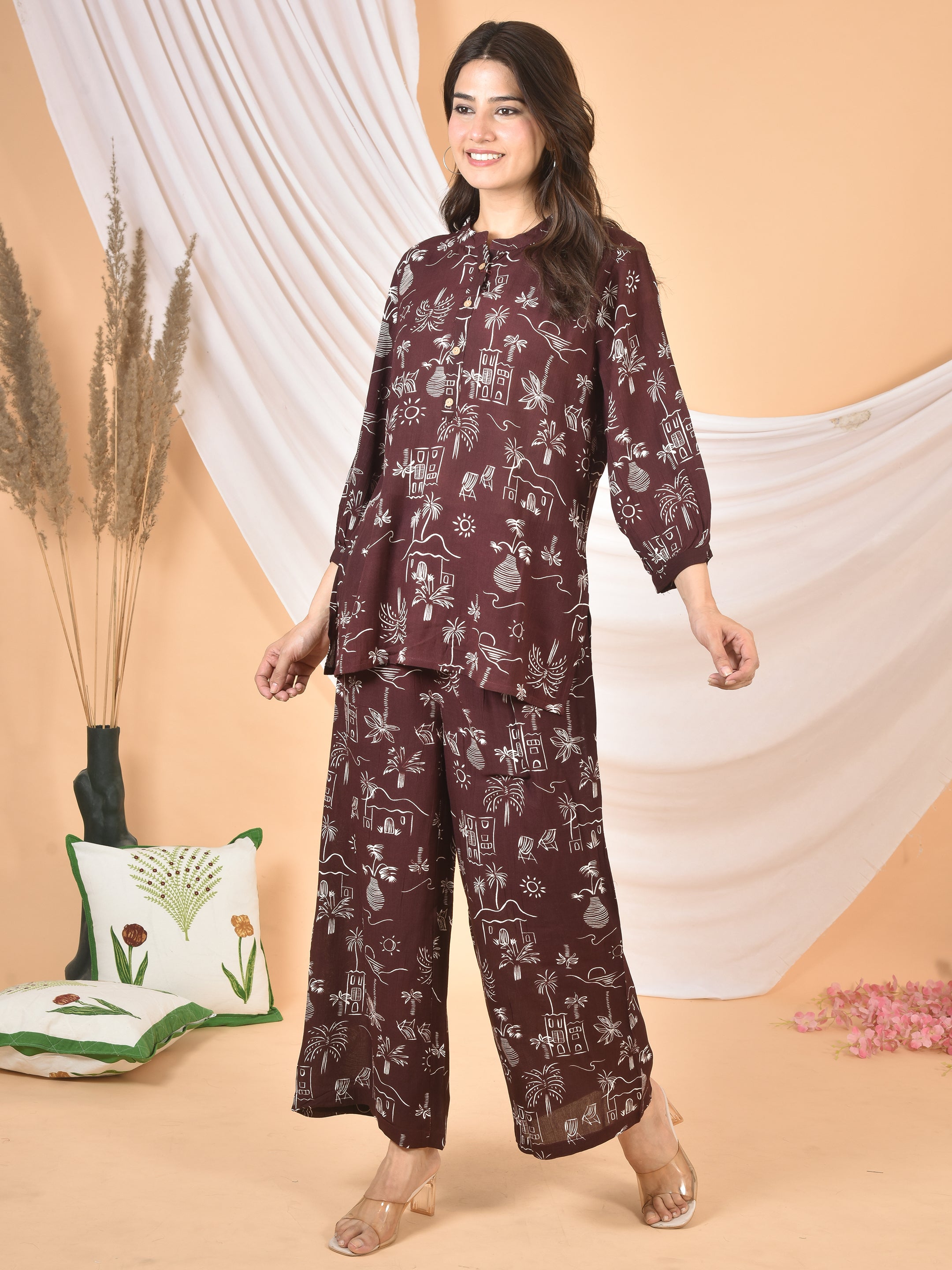 Women Brown printed cod set-CS-2004
