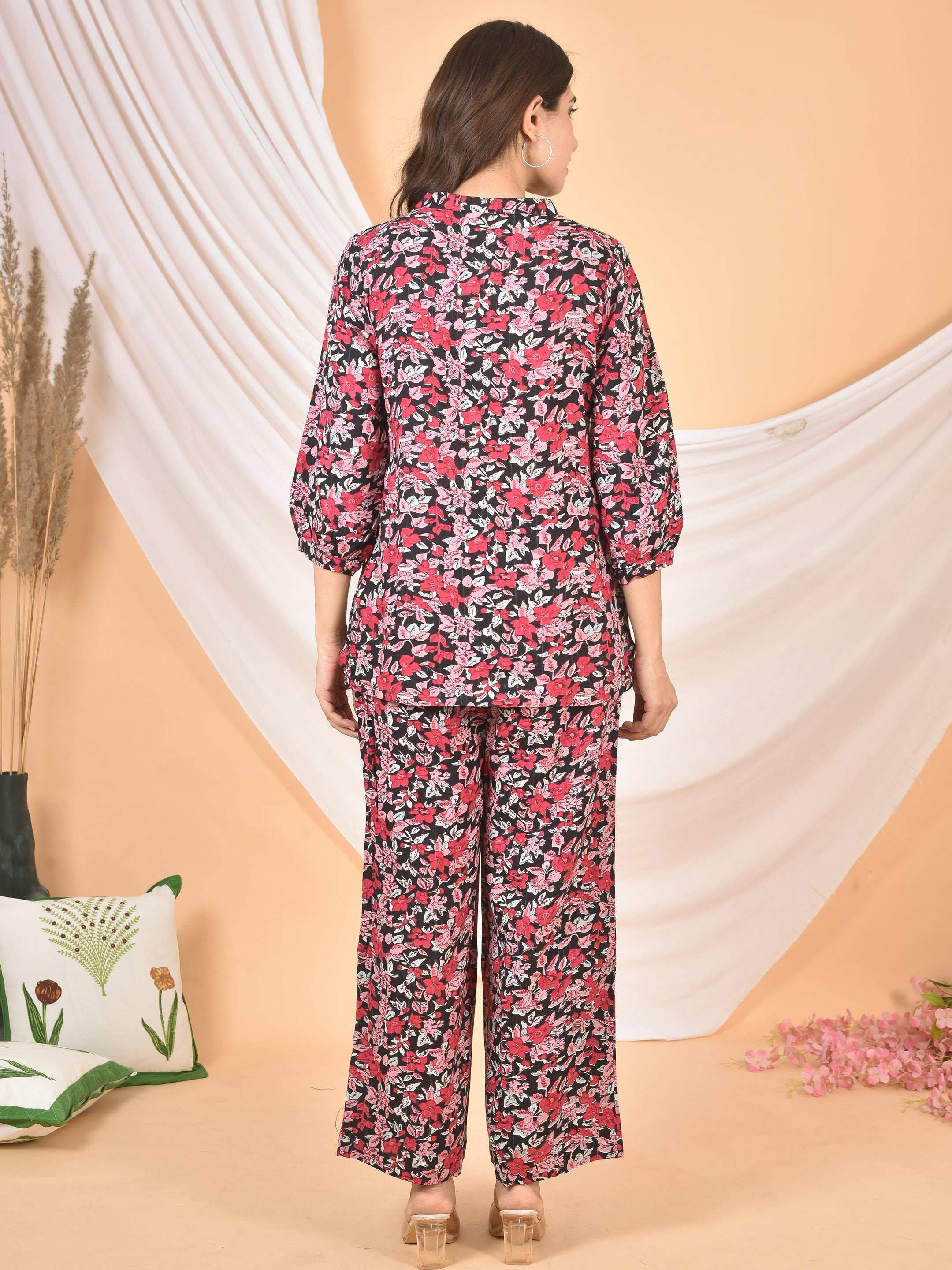 Women Red Black Printed Cod set CS-2006