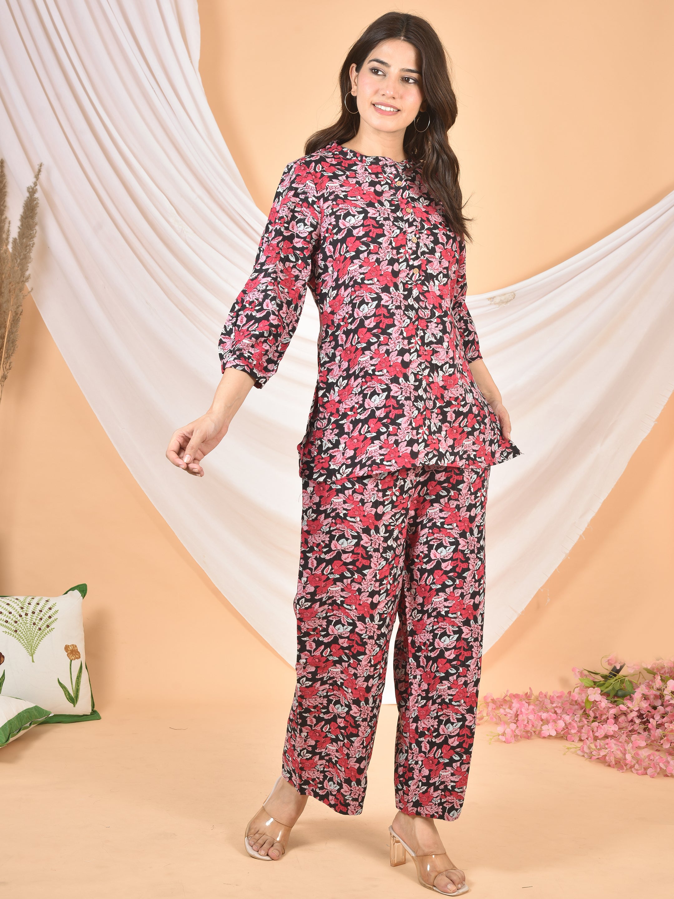 Women Red Black Printed Cod set CS-2006