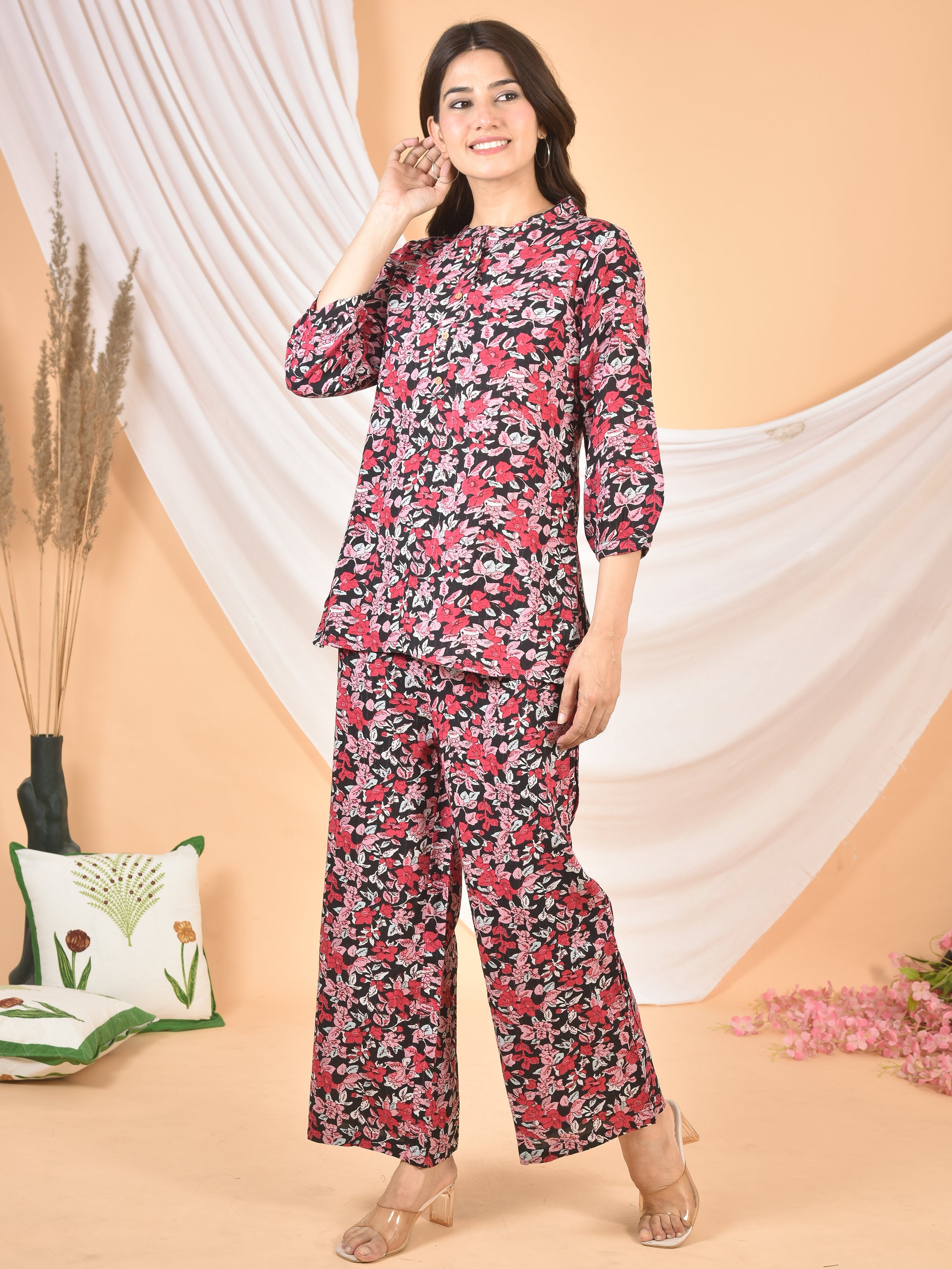 Women Red Black Printed Cod set CS-2006