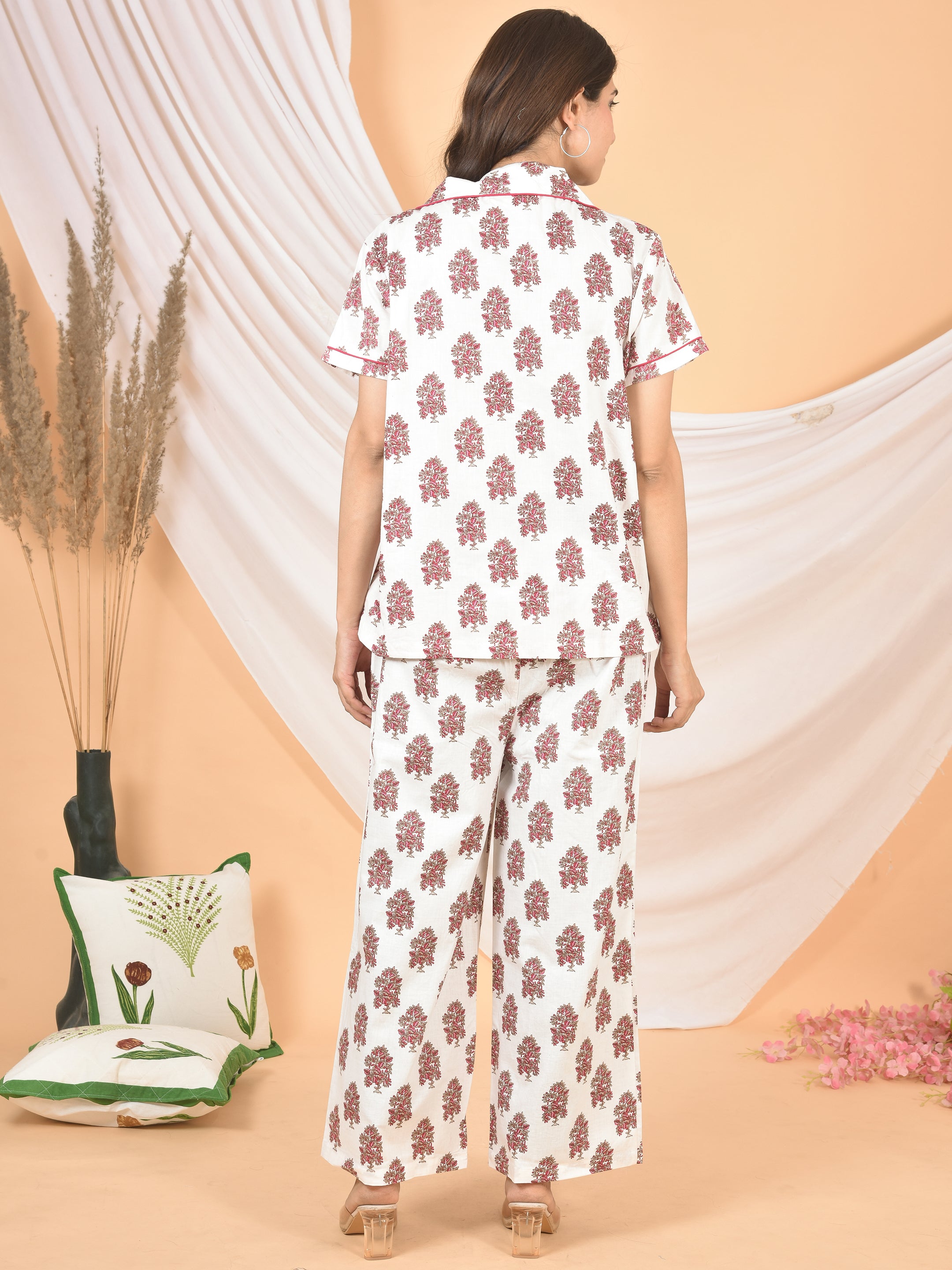 Women white pink printed cod set CS-2008