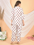 Women white pink printed cod set CS-2009