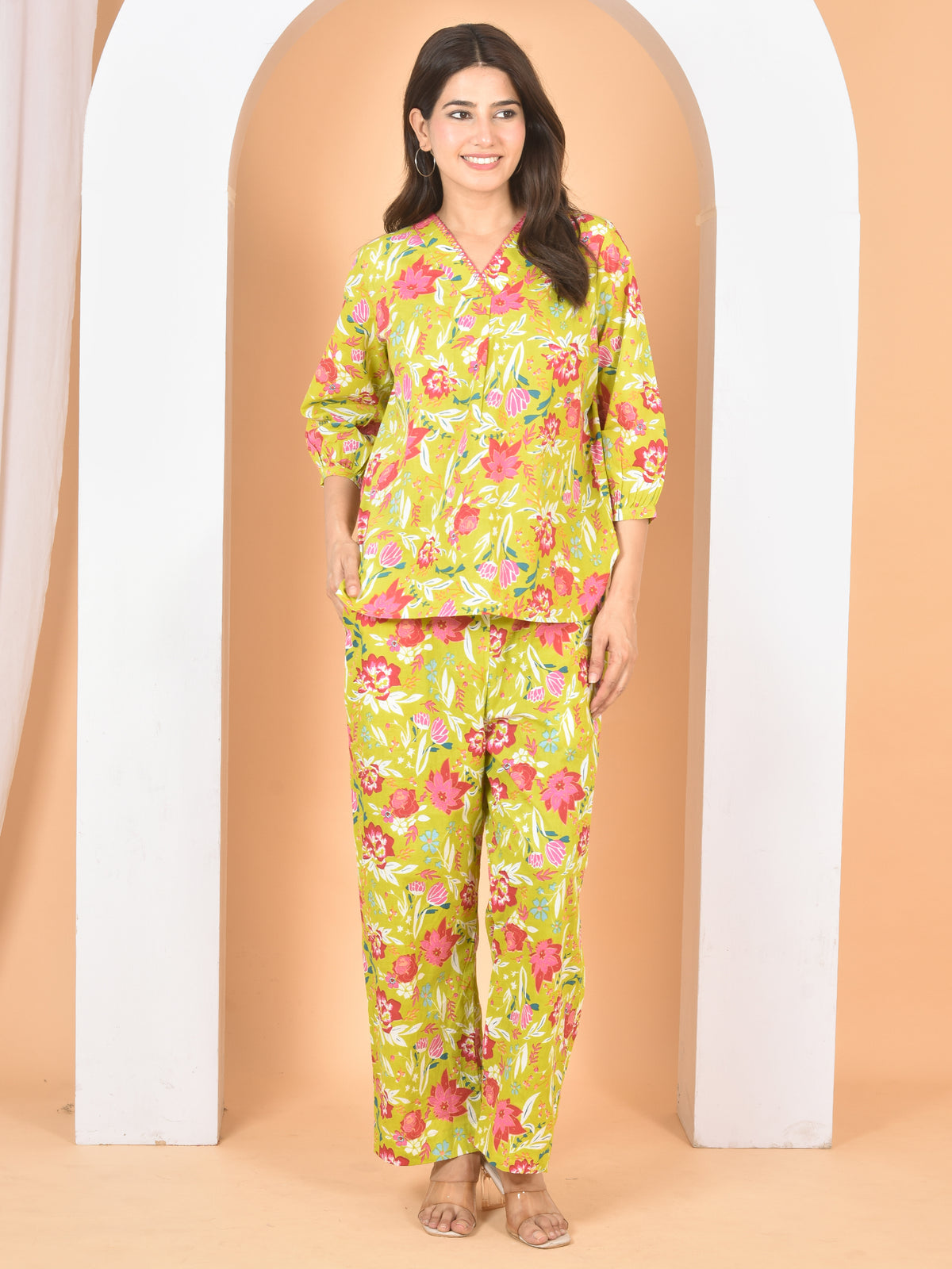 Women Olive Green Printed Cod set CS-2013