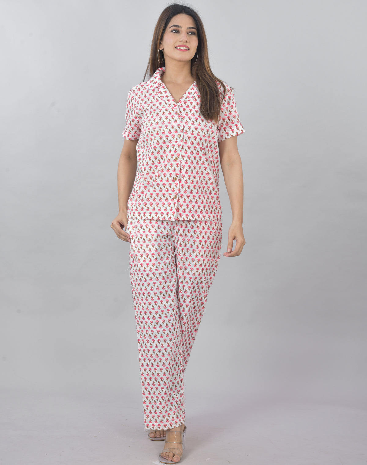 Plus Size printed pink cord set