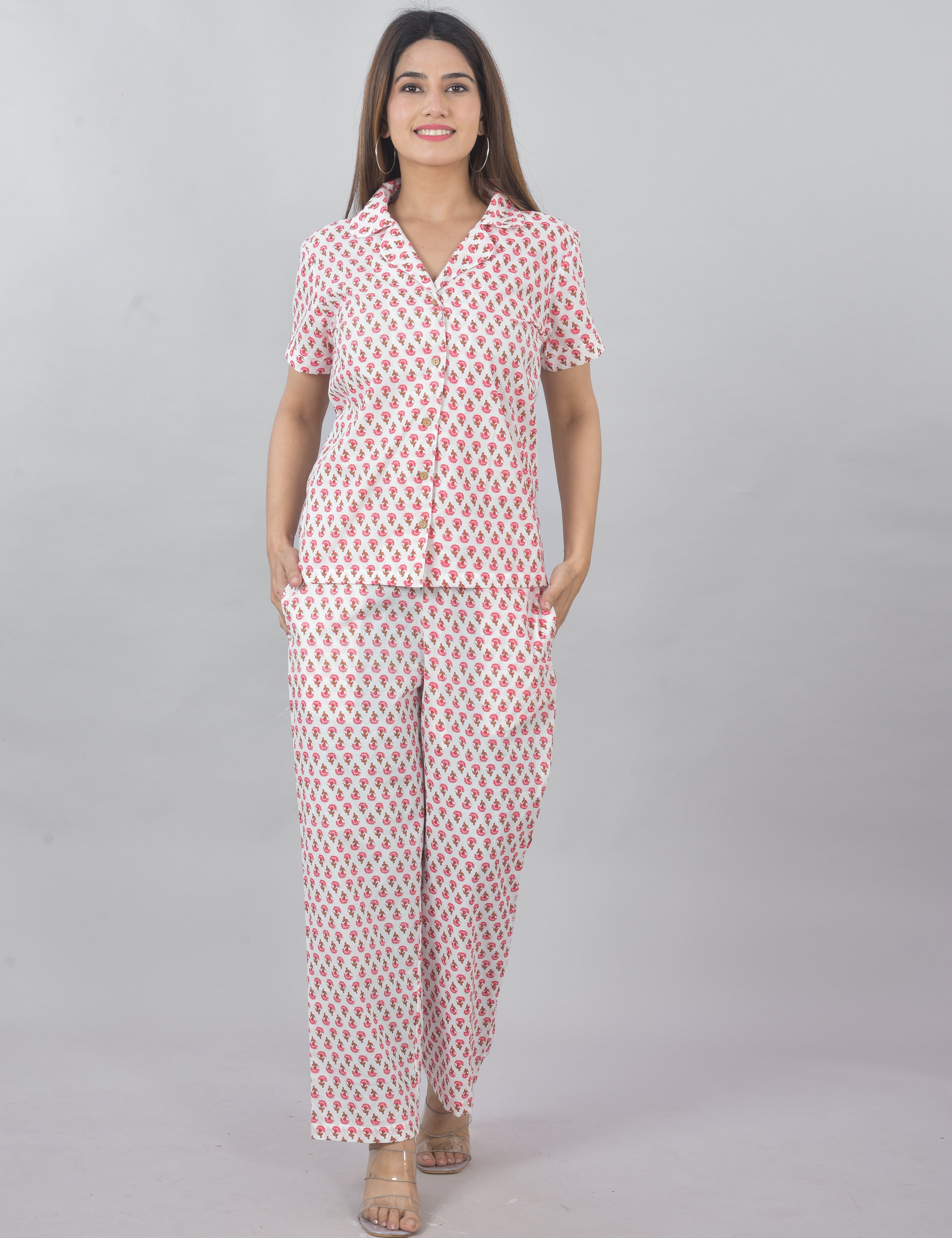 Plus Size printed pink cord set