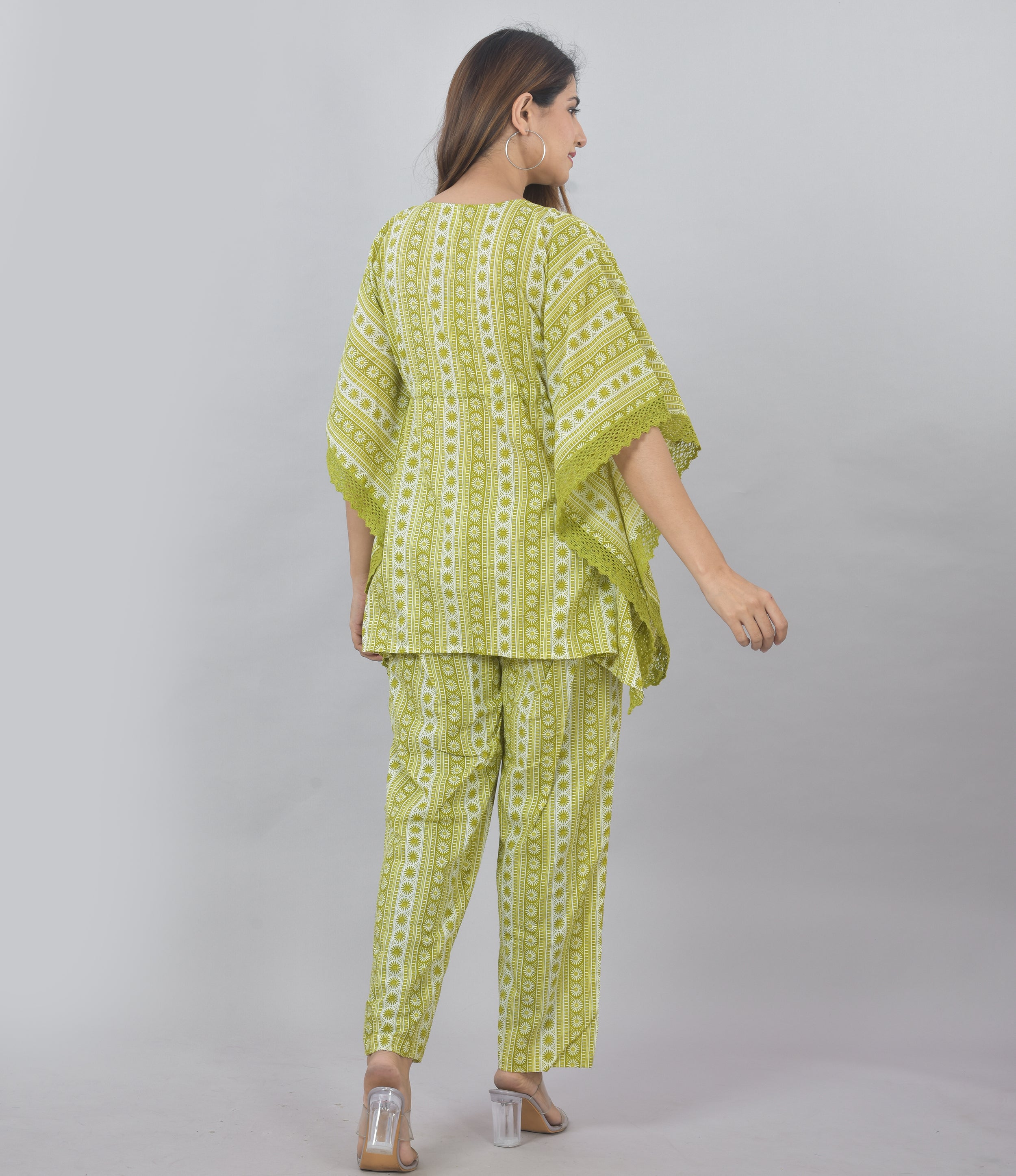 Plus Size Green  handblock kaftan cordset