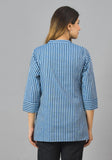 Sky Blue Navy Blue Cotton Stripe Women Top-10375