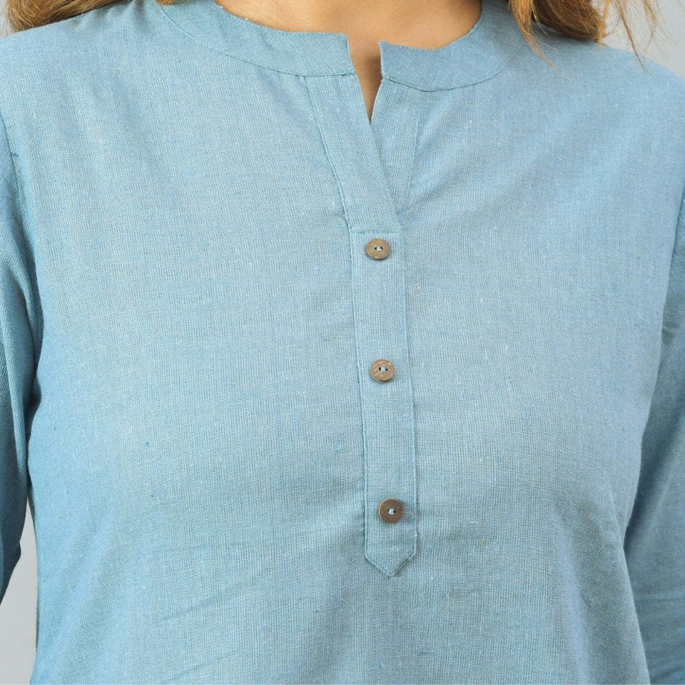 Women Solid Mandarin Collar Cotton Kurti