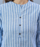 Sky Blue White Cotton Stripe Women Top-10279