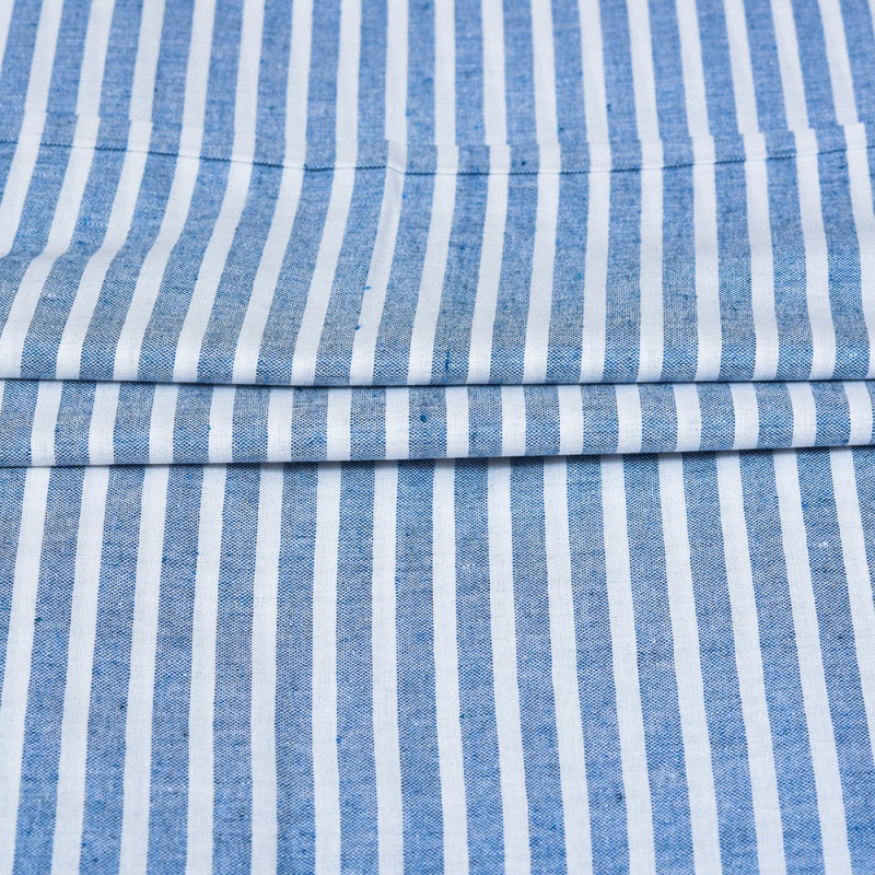 Sky Blue White Stripe Cotton Handloom Fabric