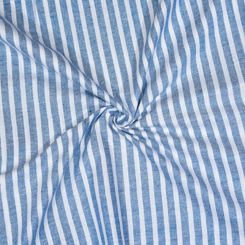 Sky Blue White Stripe Cotton Handloom Fabric