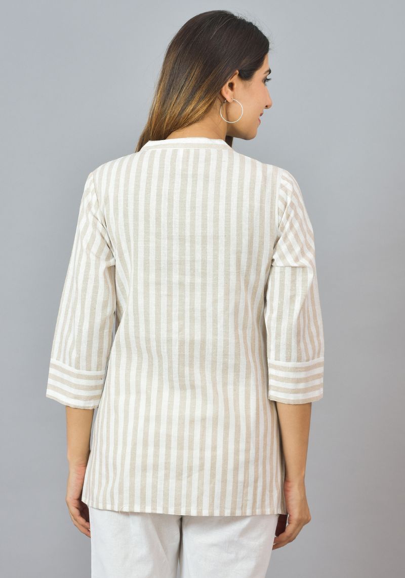 Women Striped High Neck Cotton Top