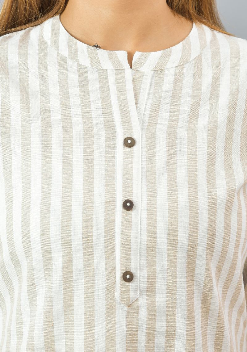 Women Striped High Neck Cotton Top