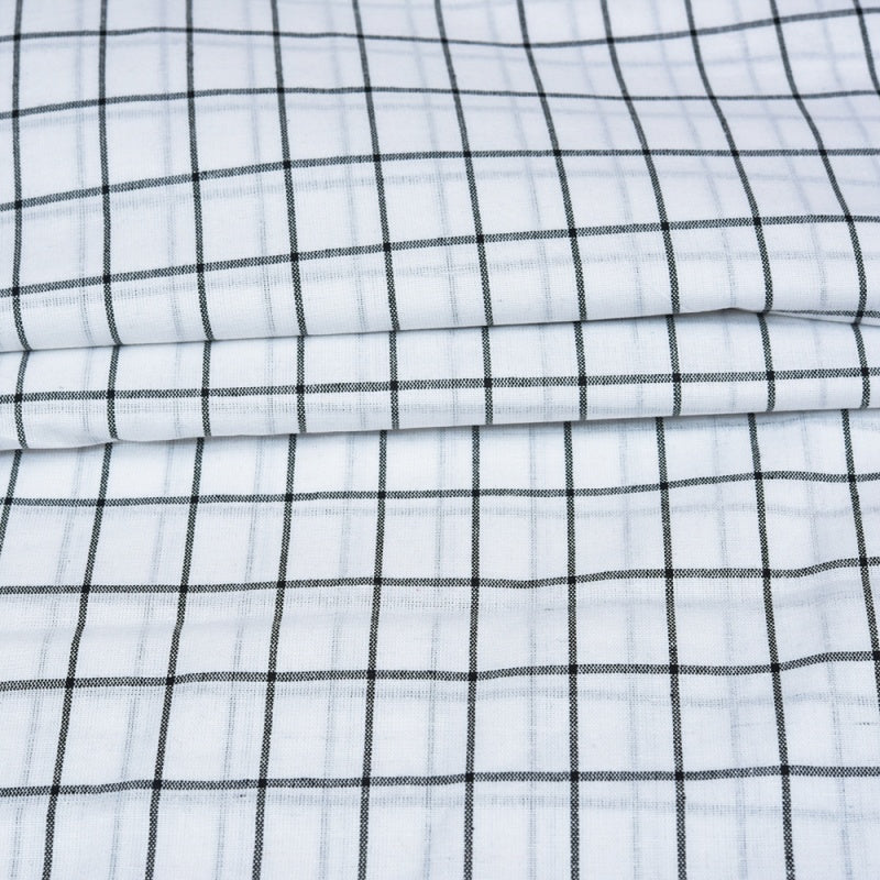 White Black Checks Cotton Handloom Fabric