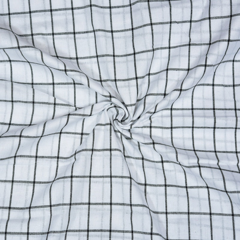 White Black Checks Cotton Handloom Fabric