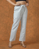 White Black Cotton Stripe Belt Pant
