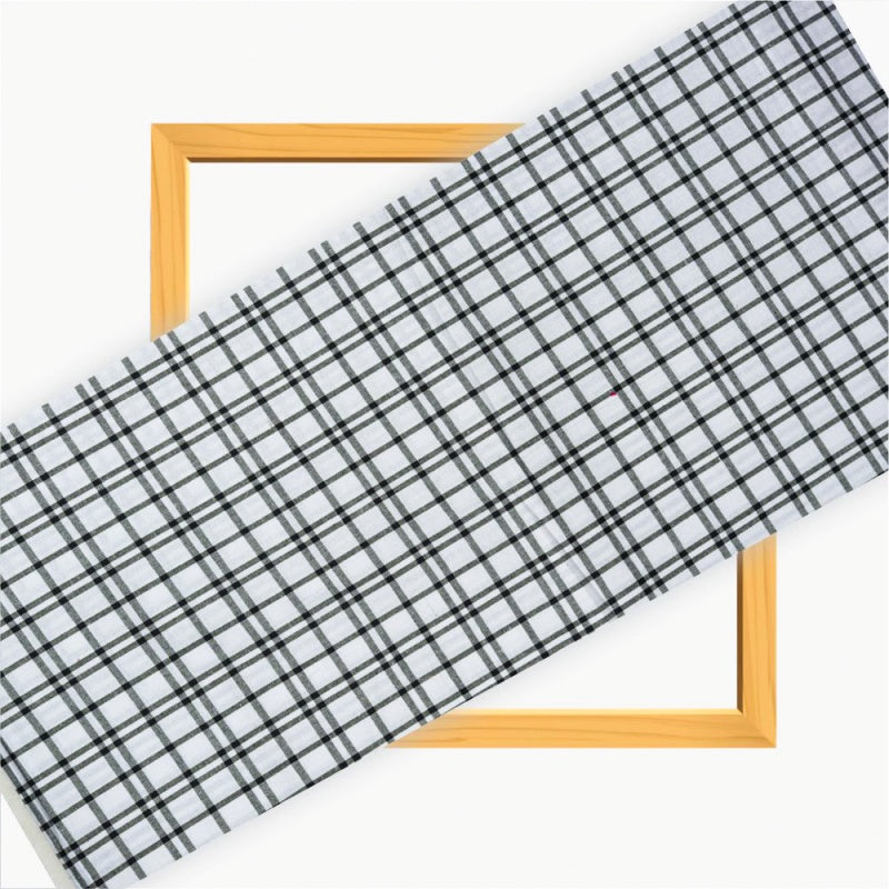 White Black Triple Line Checks Cotton Handloom Fabric