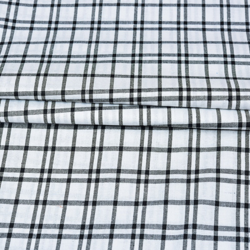 White Black Triple Line Checks Cotton Handloom Fabric