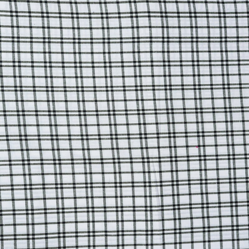 White Black Triple Line Checks Cotton Handloom Fabric