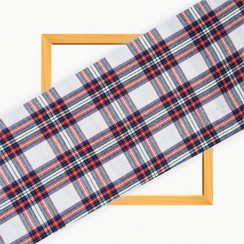 White Black and Red Twill Cotton Handloom Fabric