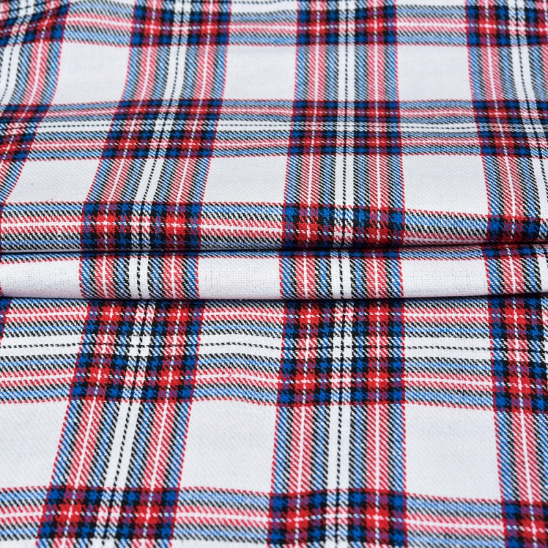 White Black and Red Twill Cotton Handloom Fabric