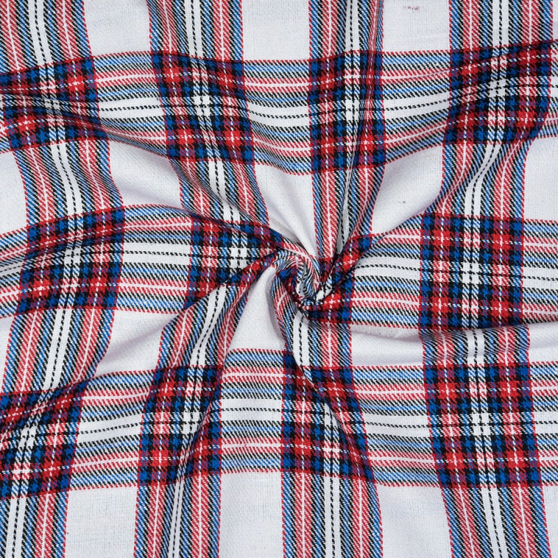 White Black and Red Twill Cotton Handloom Fabric