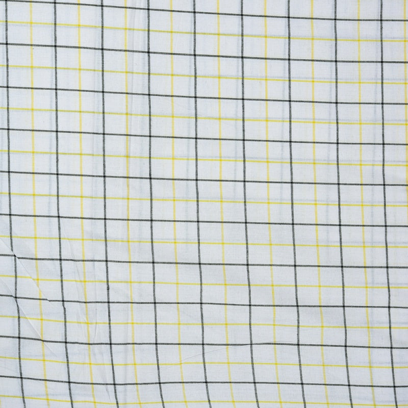 White Black and Yellow Checks Cotton Handloom Fabric