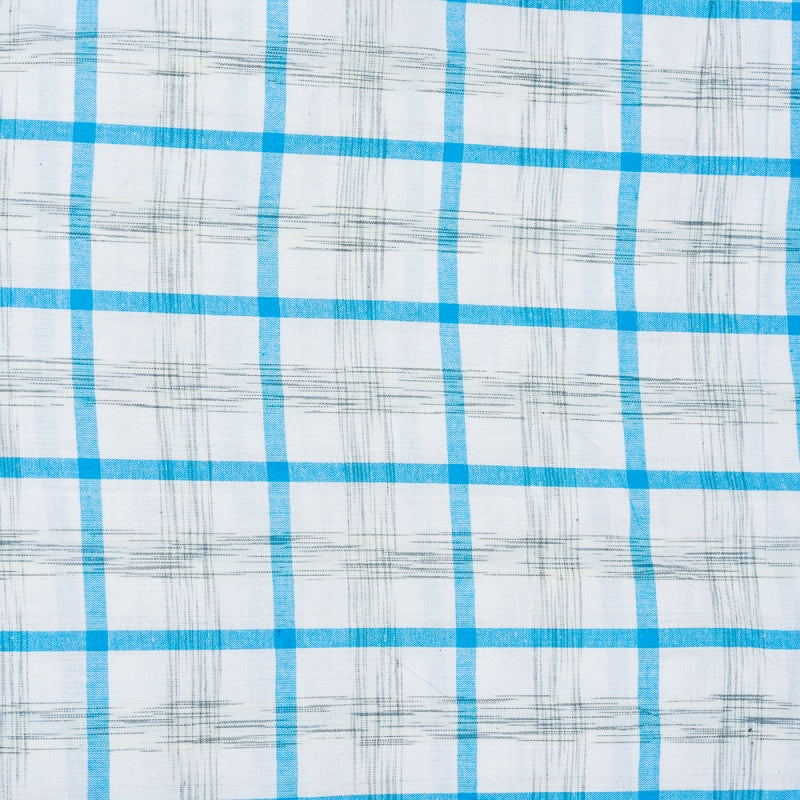 White Blue Checks Cotton Handloom Fabric