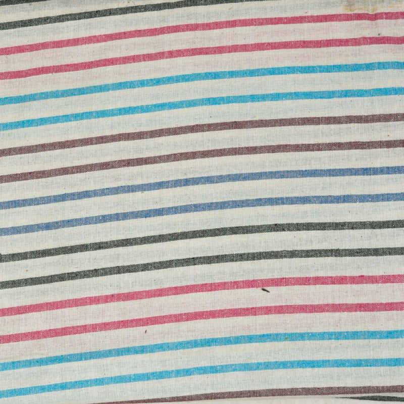 White Blue and Pink Stripe Cotton Handloom Fabric